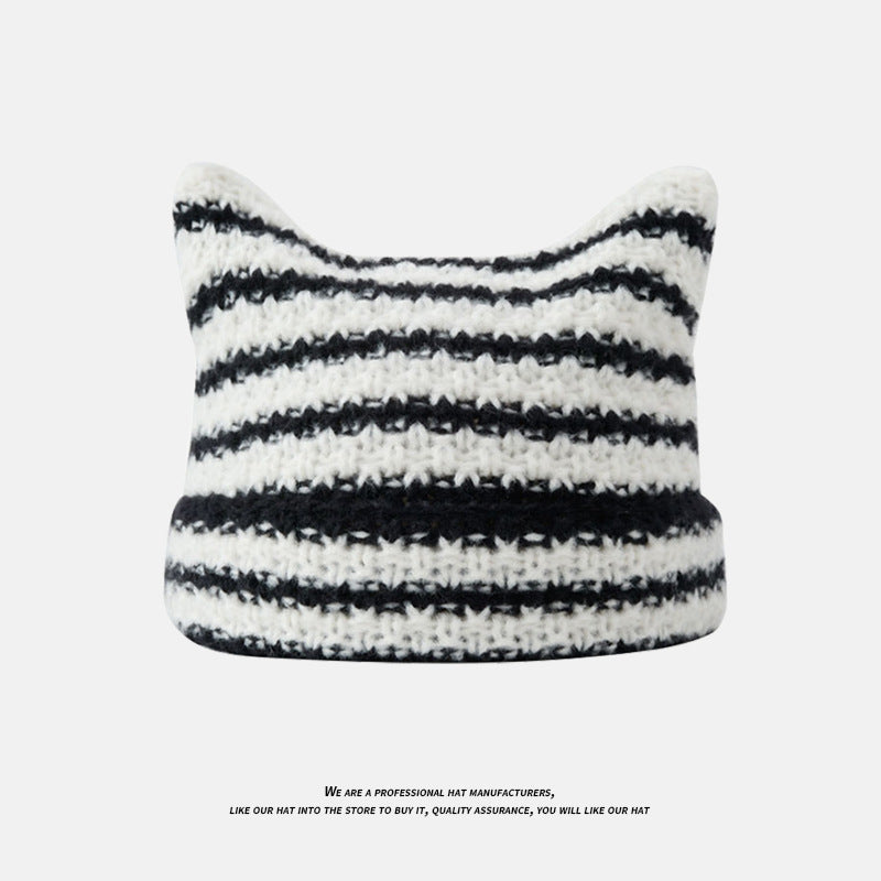 Stripe Warm Knitted Hat Lovers Wild Hats & Caps