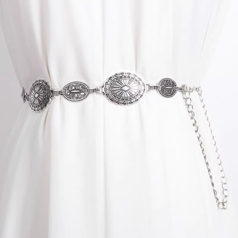 Women's Retro Metal Waist Chain High-grade Ethnic Belts