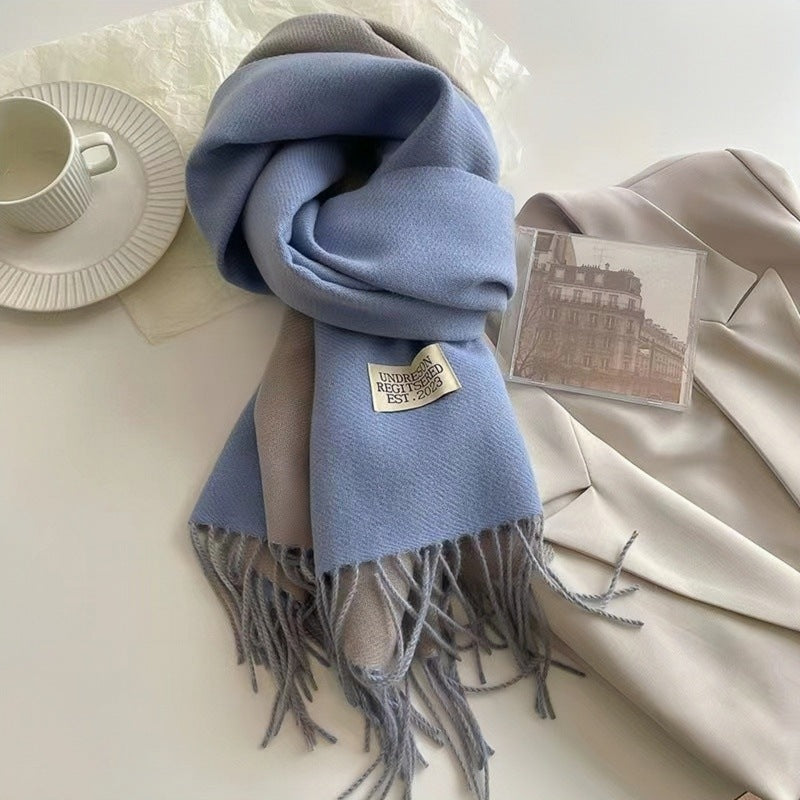 Women's Solid Color Double-sided Artificial Cashmere Elegant Tassel Scarfs