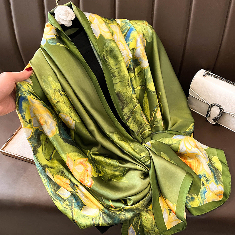 Women's Silk Outer Wear Artificial Fashion Flower Scarfs