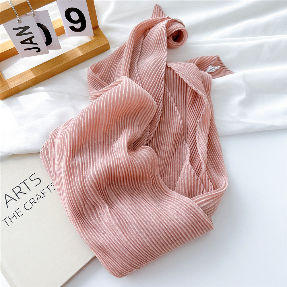 Women's Pleated Solid Color Cotton Linen Small Scarfs