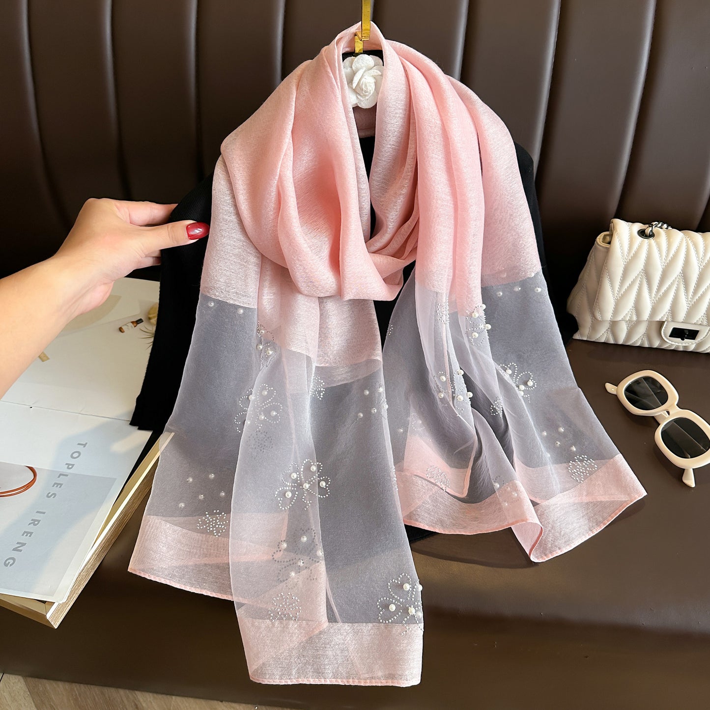 Women's Color Emulation Silk Hot Rhinestone Big Scarfs