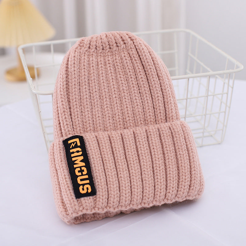 Women's Korean Fashion Long Logo Woolen Warm Hats & Caps