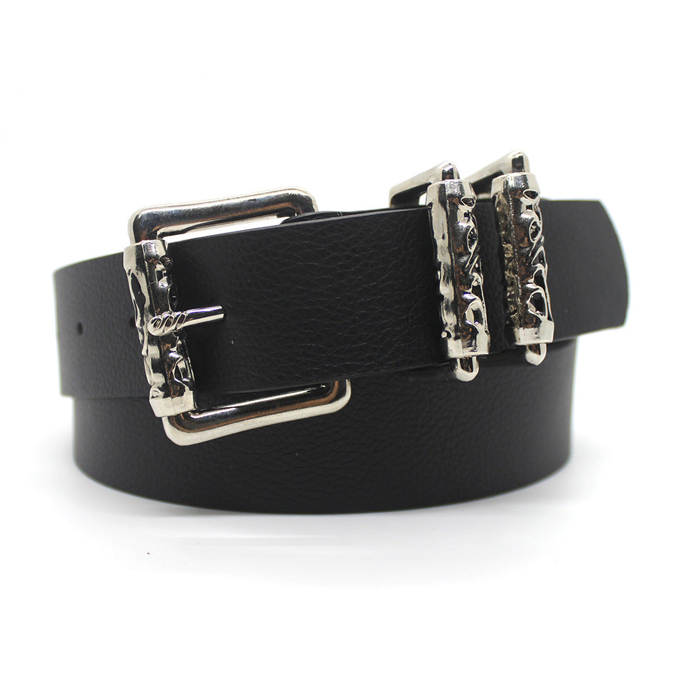 Women's & Men's Alloy Carved Roller Hollow Crook Pin Buckle Punk High Belts