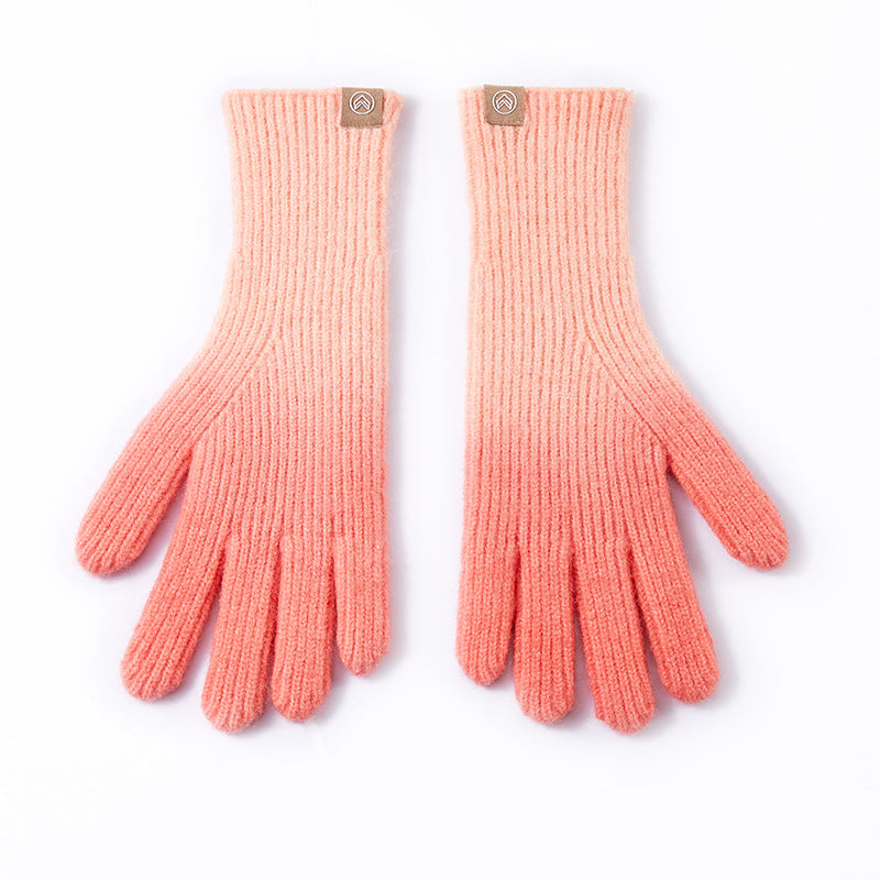 Women's Fleece-lined Thermal Knitting Touch Screen Gradient Color Korean Gloves