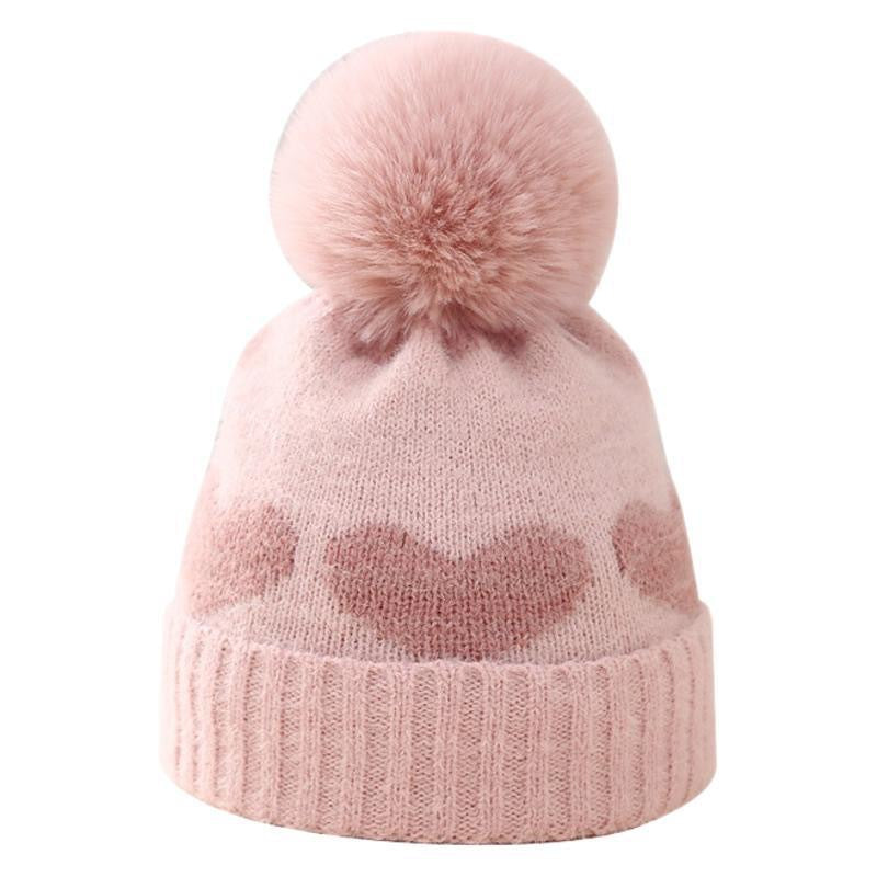 Hat Thickened Jacquard Love Knitted Months Kids' Headwear