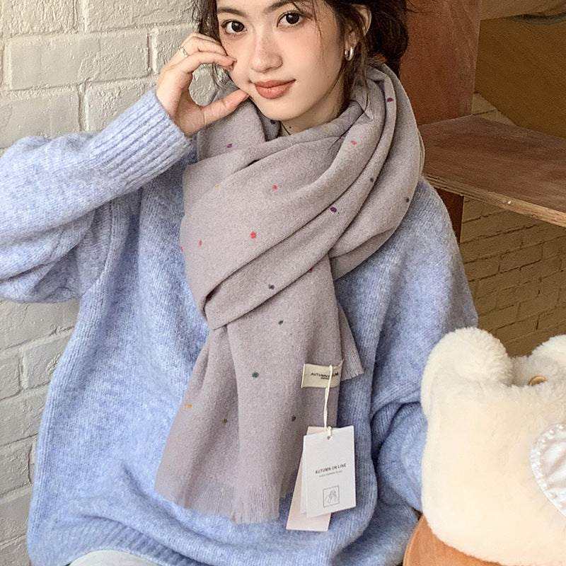 Women's Style Dotted Yarn Wool Blended Textile Oversized Scarfs