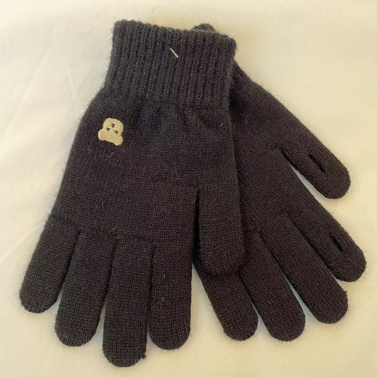 Screen Cute Solid Color Embroidery Split Finger Hole Leakage Gloves