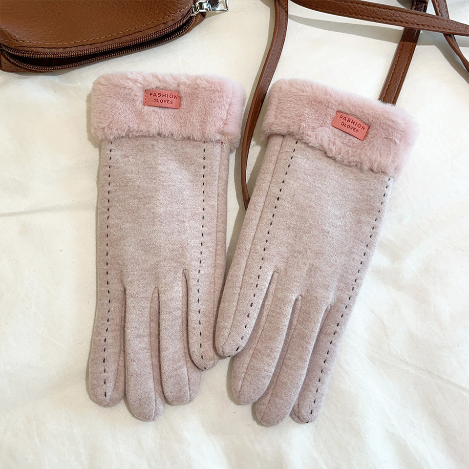 Women's Winter Cold Protection Fleece Thickened Open Gloves