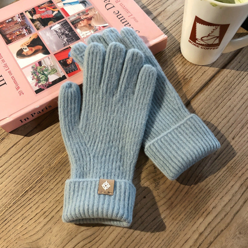 Wool Knitted Labeling Finger Exposed Touch Screen Gloves