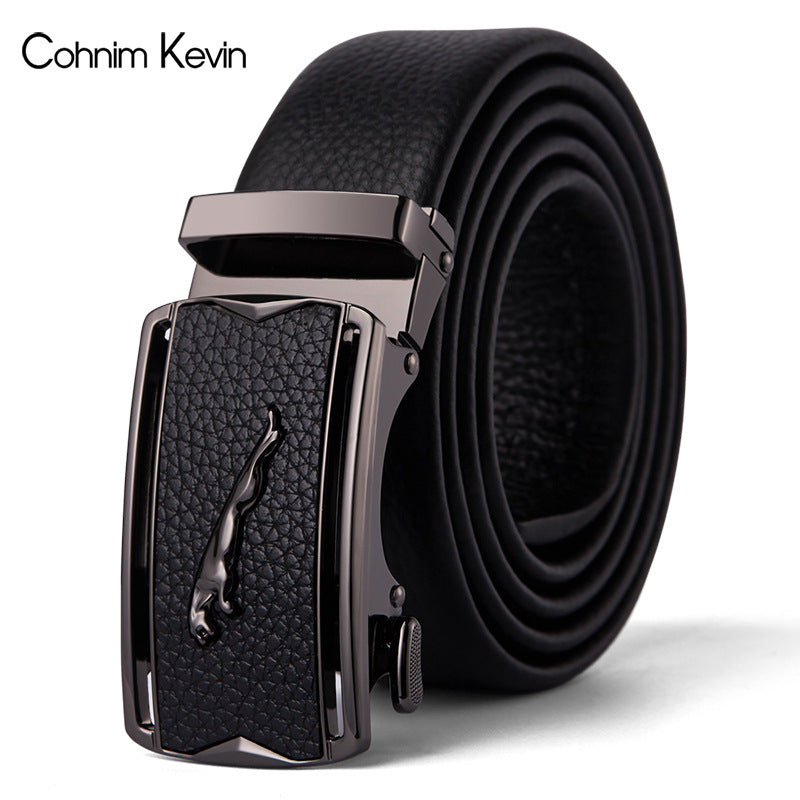 Men's Leather First Layer Cowhide Fast Hand Double Buckle Genuine Belts