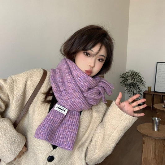 Women's Woolen Winter Warm Knitted High-grade Solid Color Korean Scarfs