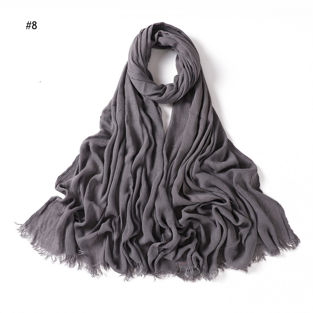 Women's Pleated Solid Color Rayon Split Breathable Scarfs