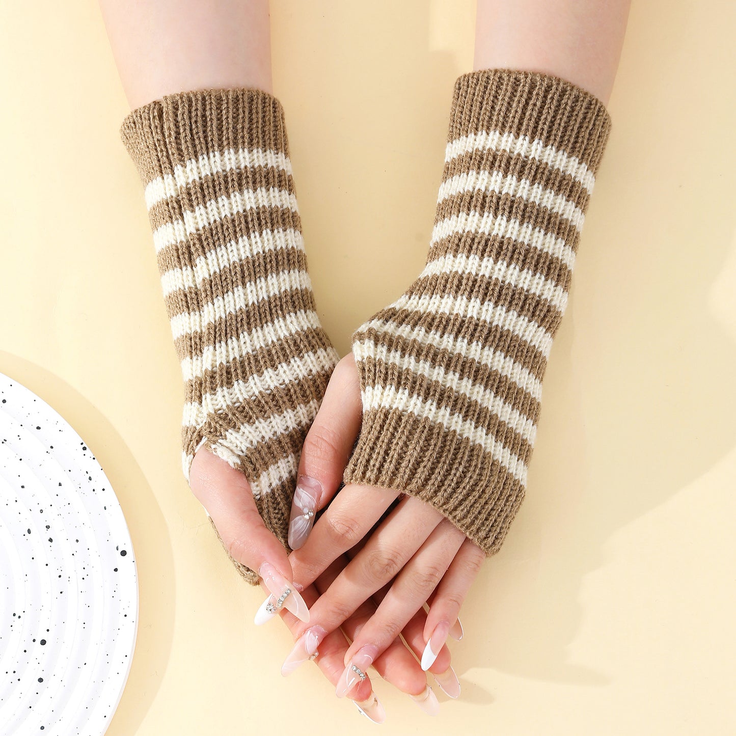 Women's Stitching Blype Knitted Wool Oversleeve Fashion Fingerless Gloves