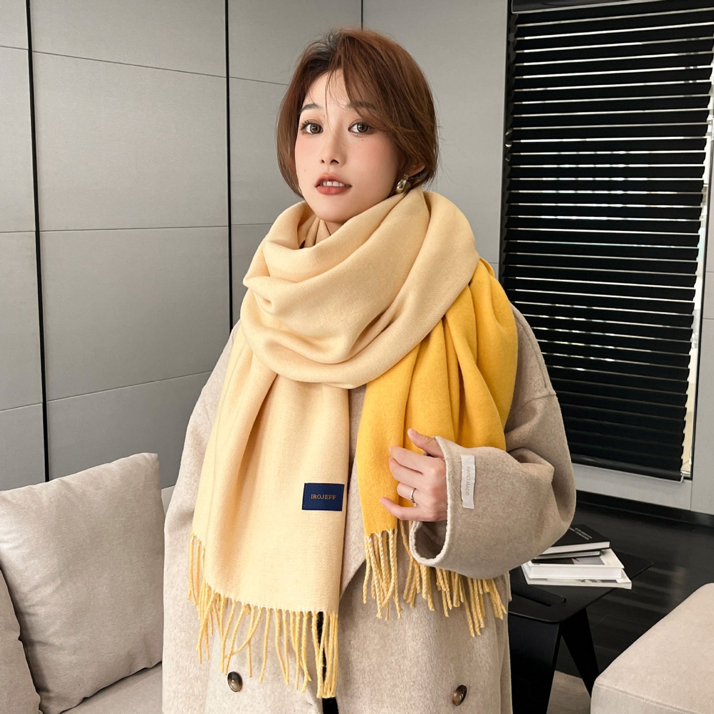 Women's Solid Color Tassel Satine Double-sided Shawl Scarfs