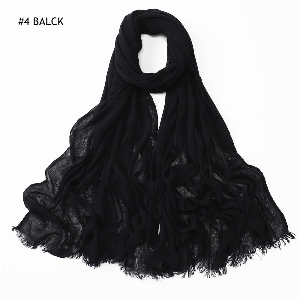 Women's Pleated Solid Color Rayon Split Breathable Scarfs