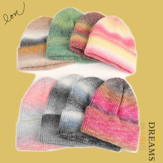 Women's Color Knitted Hat Rainbow Warm Thickened Hats & Caps