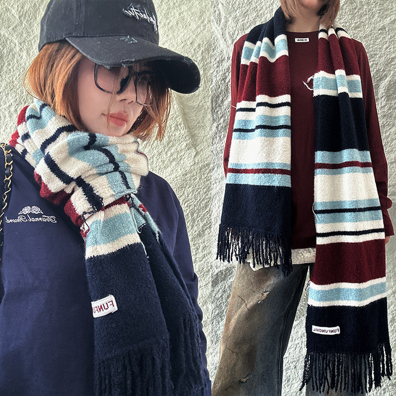 Women's Winter Korean Style Wool Striped Fashion Scarfs