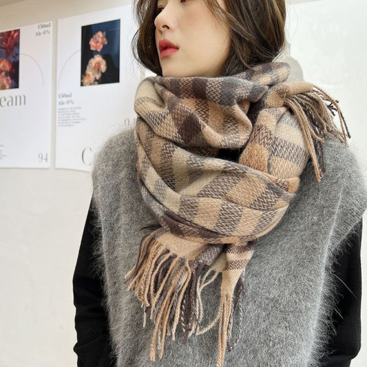 Women's Thickened Sweet Warm Artificial Cashmere Plaid Scarfs