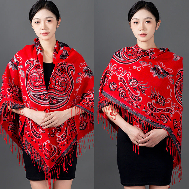 Women's Style Cashew Jacquard Talma Thickened Large Scarfs