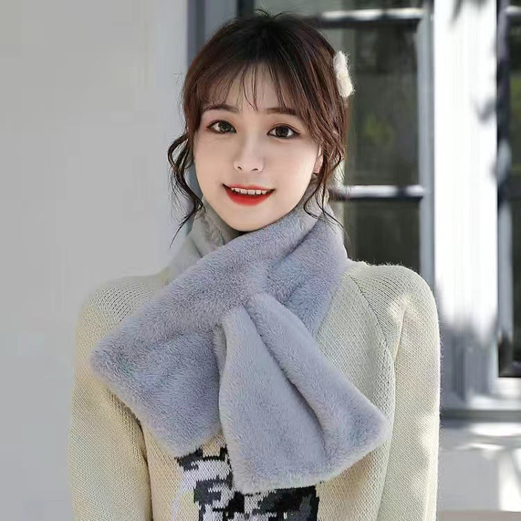 Women's Rex Rabbit Furry Korean Style Versatile Cross Small Dovetail Scarfs