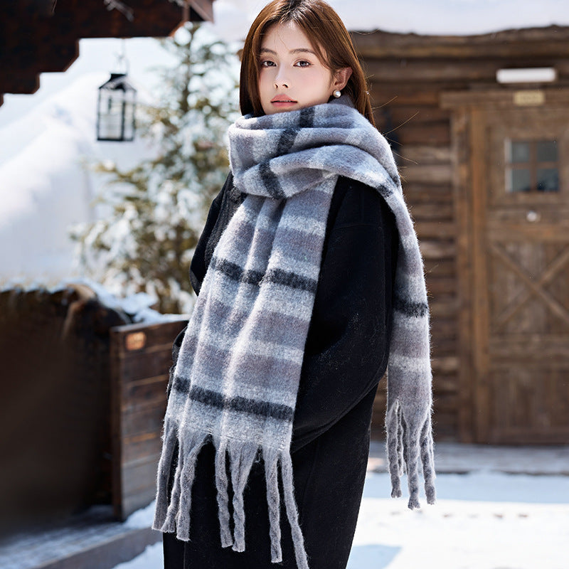 Women's High-grade Striped Mohair Plaid Shawl Couple Scarfs