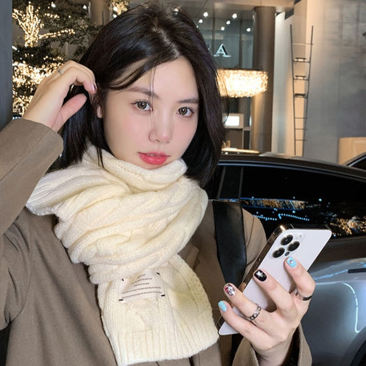 Women's Winter White Wool Knitted Korean Style Scarfs