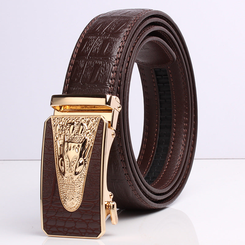 Men's Pattern Cowhide Leather Comfort Click Waist Belts