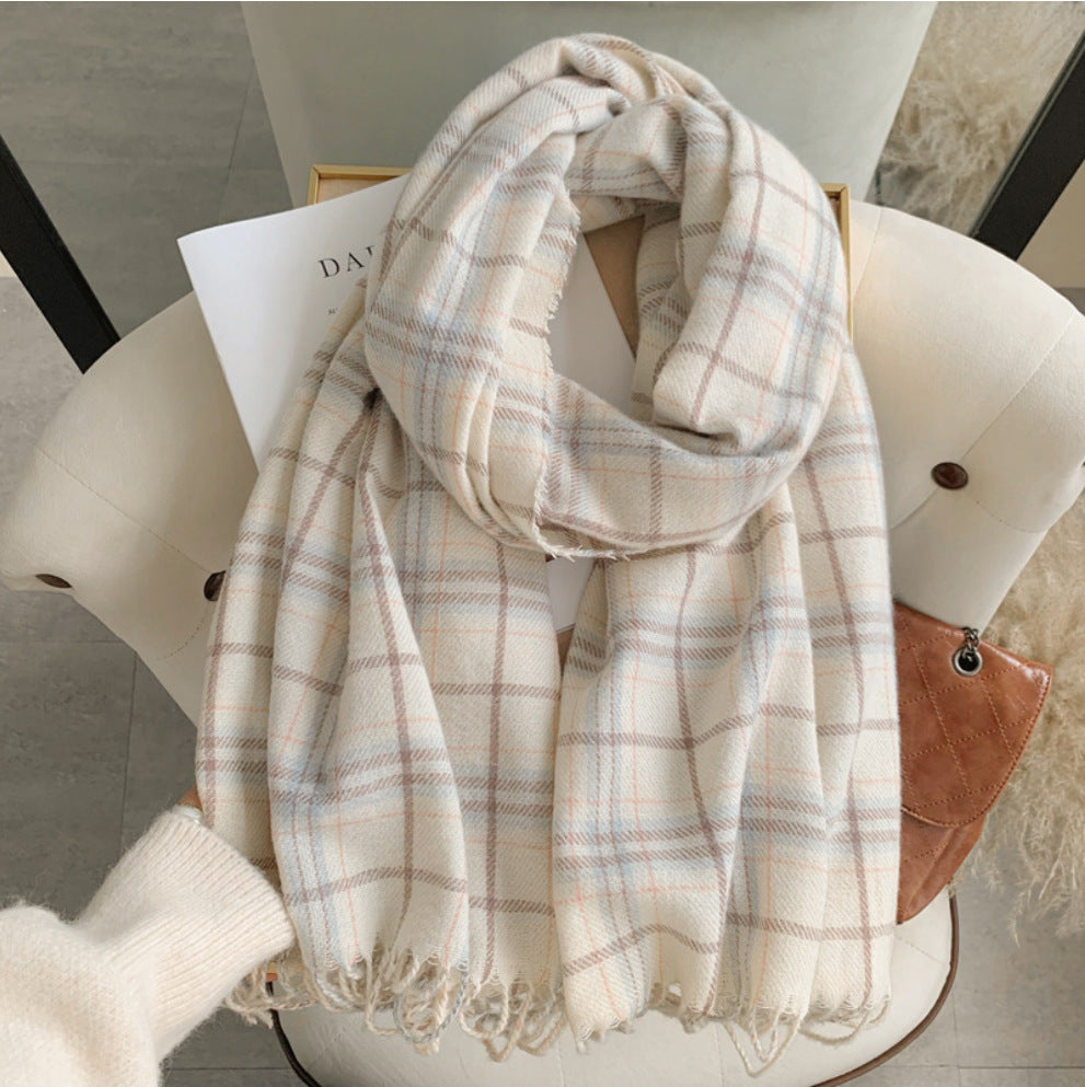 Women's Winter Contrast Color Couple Warm Plaid Scarfs