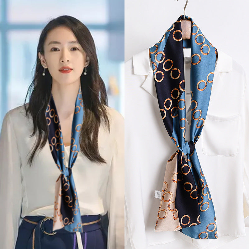 Women's Narrow Strip Small Silk Western Style Fashion Scarfs