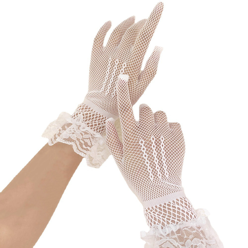 Women's Lace Fishnet Elastic Sexy Underwear Accessories Full Finger Stage Gloves