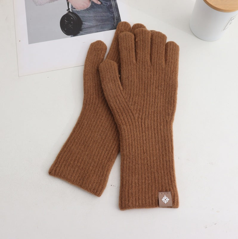 Wool Knitted Labeling Finger Exposed Touch Screen Gloves