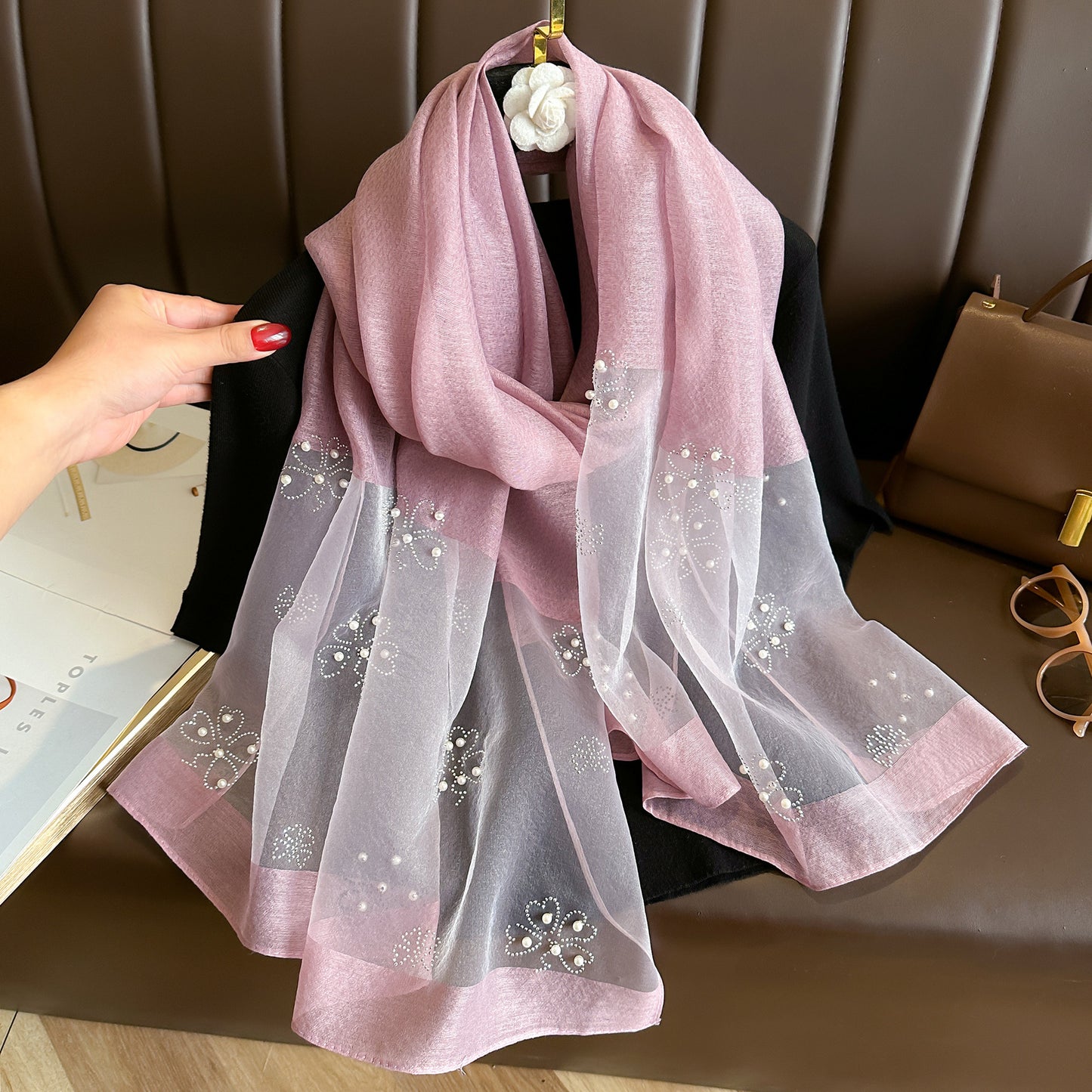 Women's Color Emulation Silk Hot Rhinestone Big Scarfs