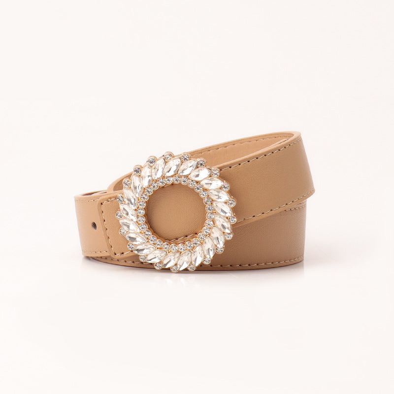 Women's Fashion Round Buckle Rhinestone Simple Decorative Belts