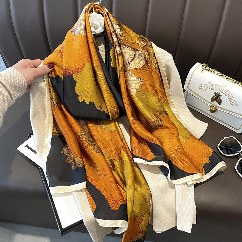 Women's Silk Outer Wear Artificial Fashion Flower Scarfs