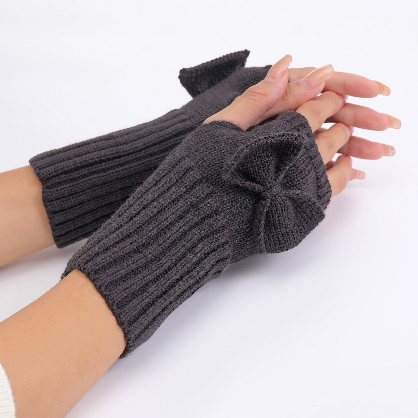 Women's Short Bow Cute Wristband Knitted Wool Keep Gloves