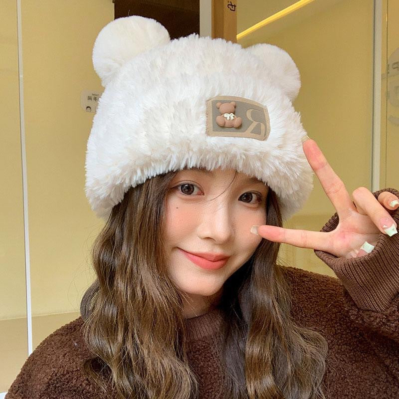 Women's Cute Bear Ears Plush Bonnet Korean Hats & Caps