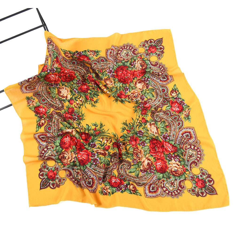 Women's Russian Style Printed Dustproof Closed Head Cotton Central Asia Scarfs