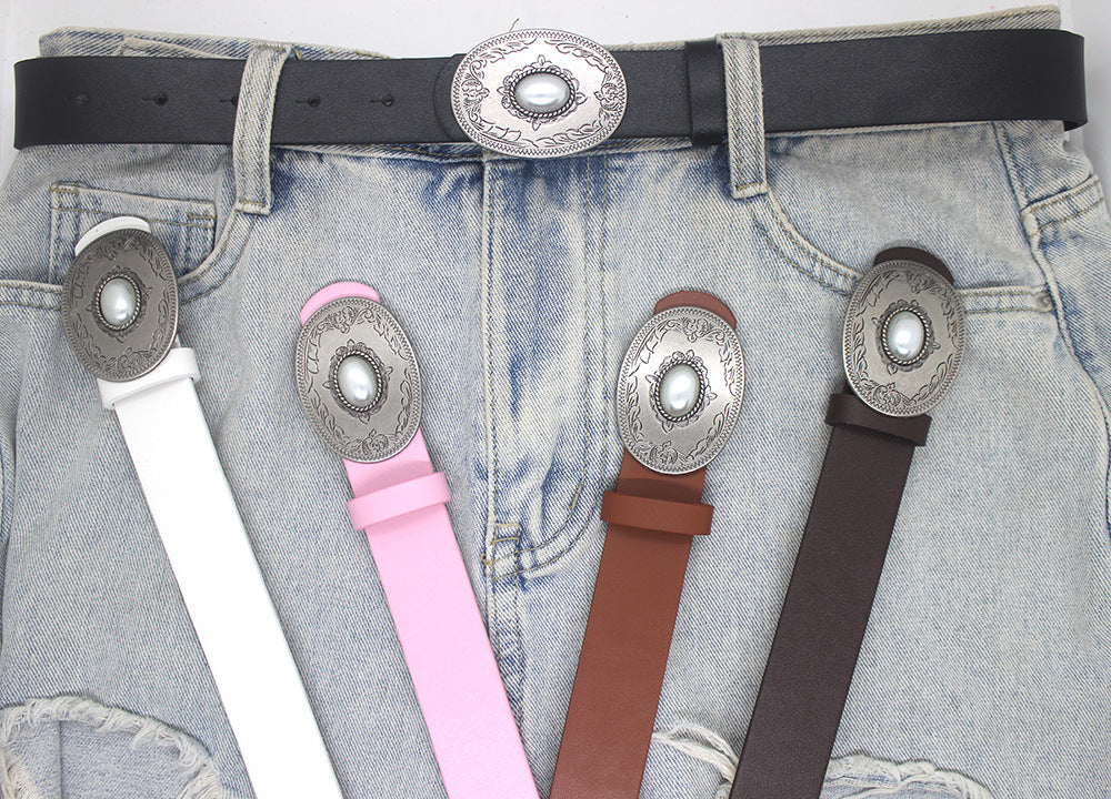 Trendy Oval Buckle Artistic Vintage Jeans Skirt Shaped Belts