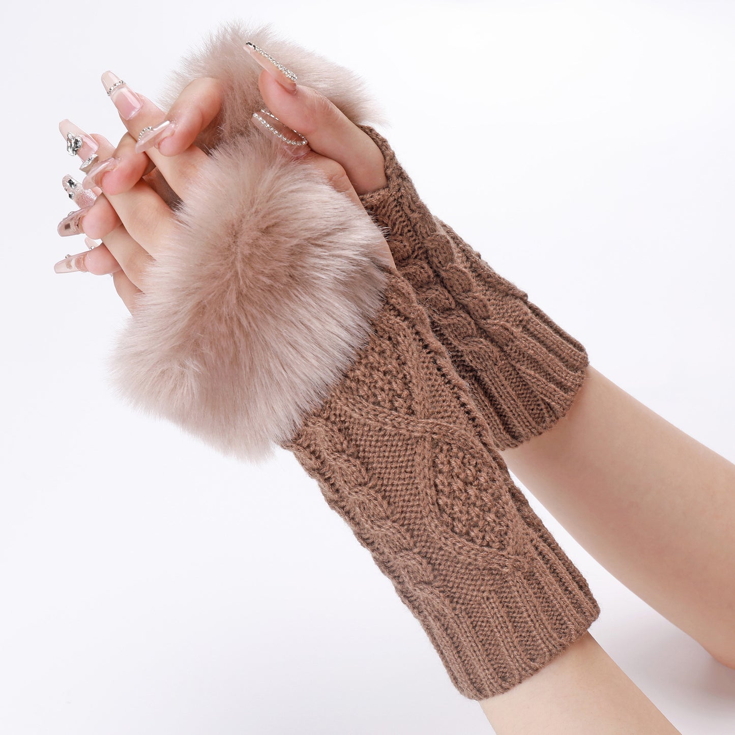 Women's Woolen Oversleeve Knitted Warm Open Finger Gloves