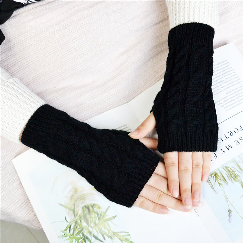 Women's Wool Half Finger Twist Knitted Warm Couple Gloves