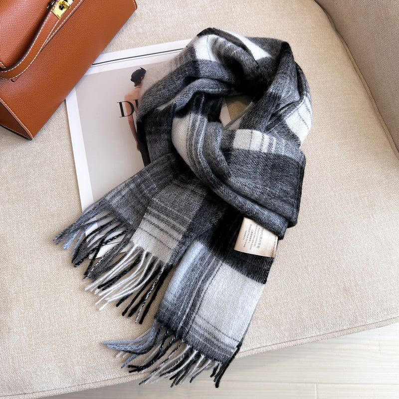 Women's Wool Woolen Plaid Winter Warm Scarfs