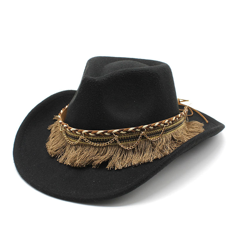 Women's & Men's Style Tassel Felt Jazz Flat Brim Hats & Caps