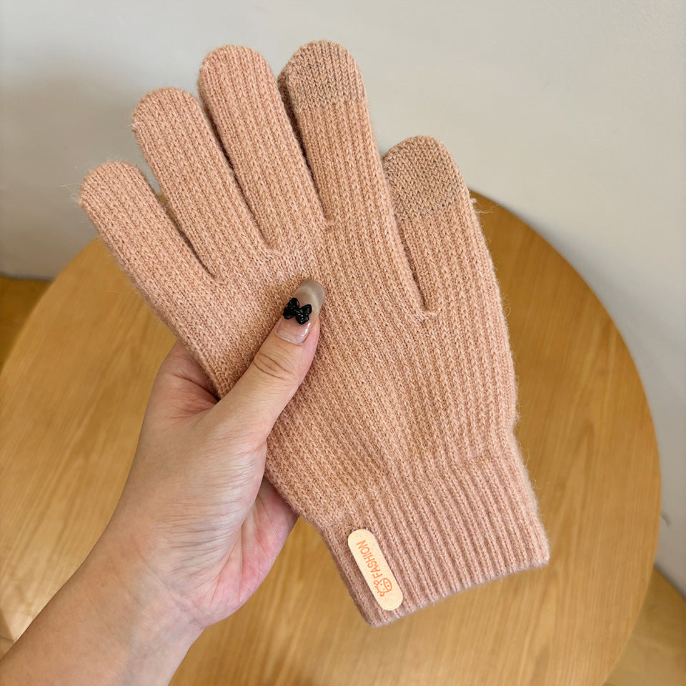 Women's Knitted Knitting Wool Winter Cold Protection Thickening Fleece-lined Candy Gloves