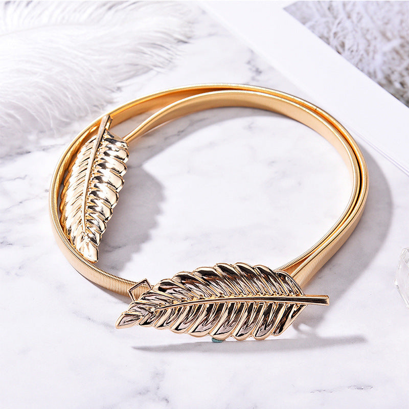 Women's Metal Elastic Golden Leaves Fine Decorative Spring With Belts