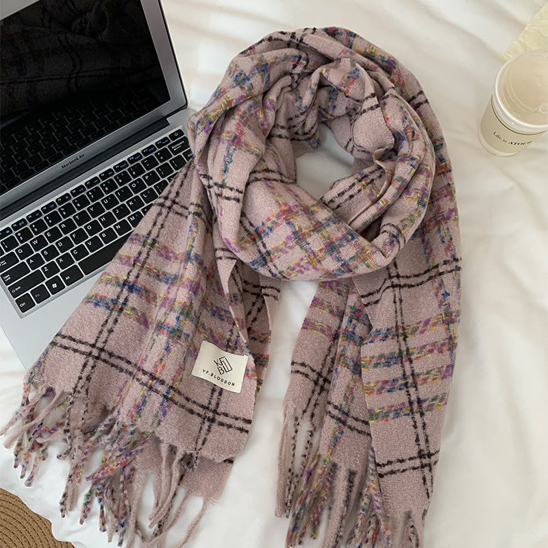 Women's Dopamine Wear Plaid Tassel Soft Glutinous Scarfs