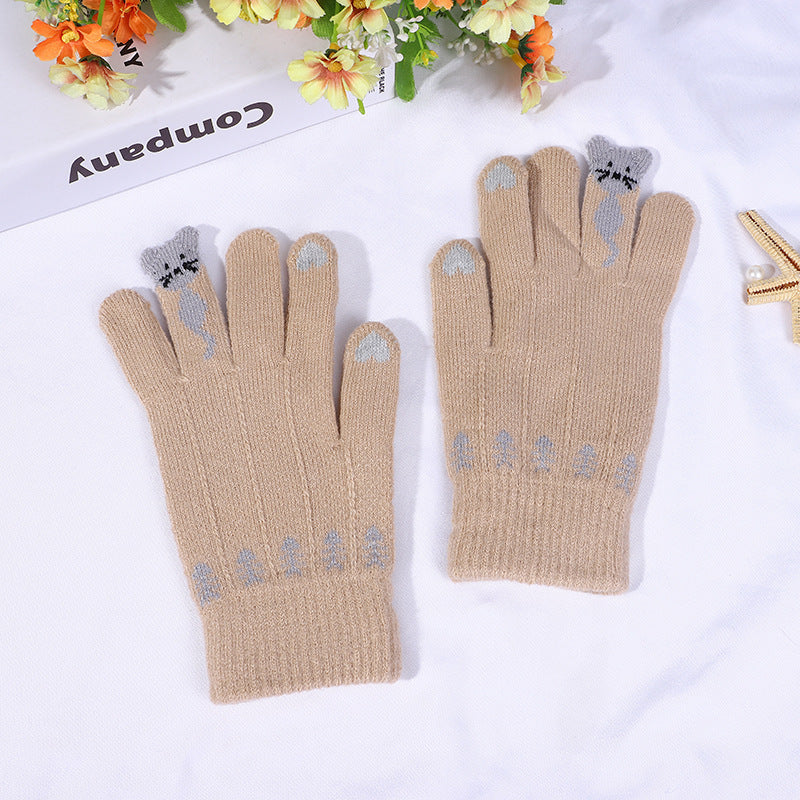 Women's Thickened Cold Protection Knitted Wool Touch Gloves