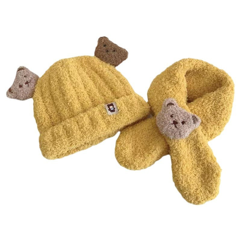 Hat Plush Two-piece Set Boys Bear Cute Kids' Headwear