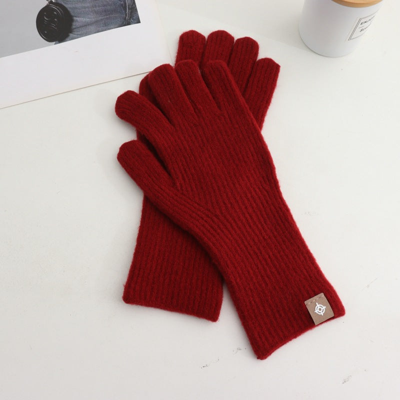 Wool Knitted Labeling Finger Exposed Touch Screen Gloves