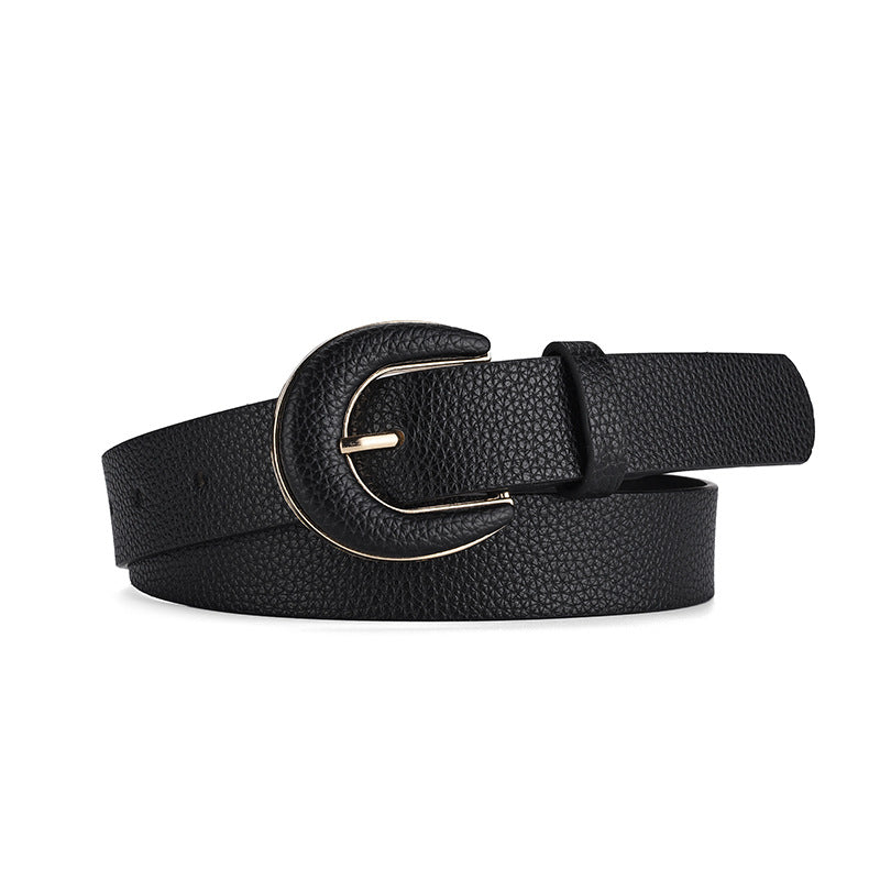 Women's Bag Buckle Lychee Pattern Simple Decorative Jeans Belts